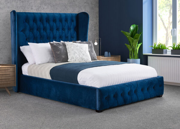 Renoir royal blue bed frame with wings